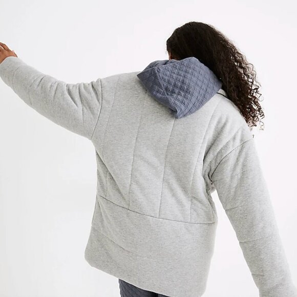 MADEWELL Organic Cotton Heather Cement Grey Sweatshirt Puffer Coat - Picture 3 of 10